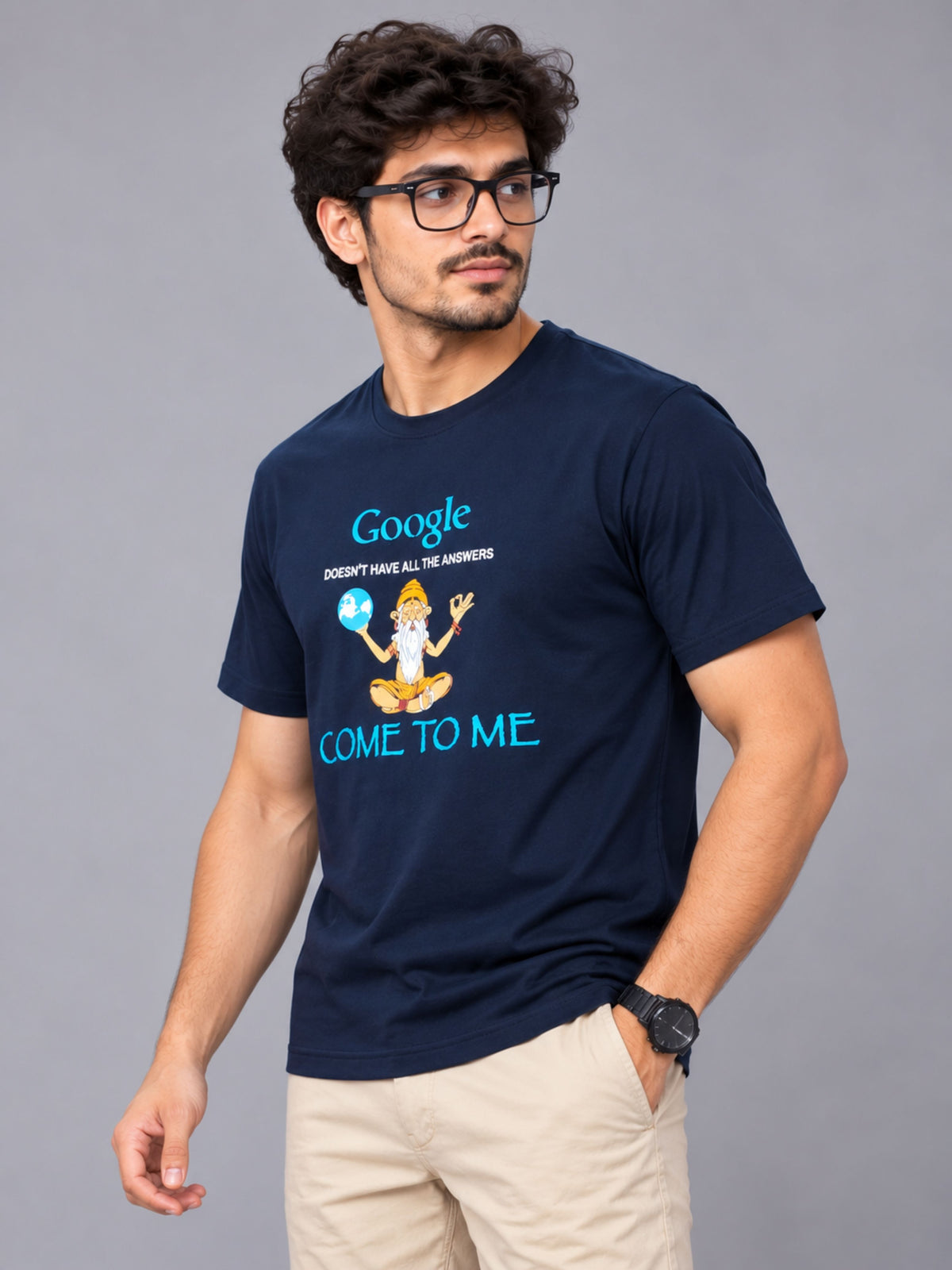 OFFBEAT Google Doesn't Have All The Answers Come To Me - Navy Blue t-shirt, left view