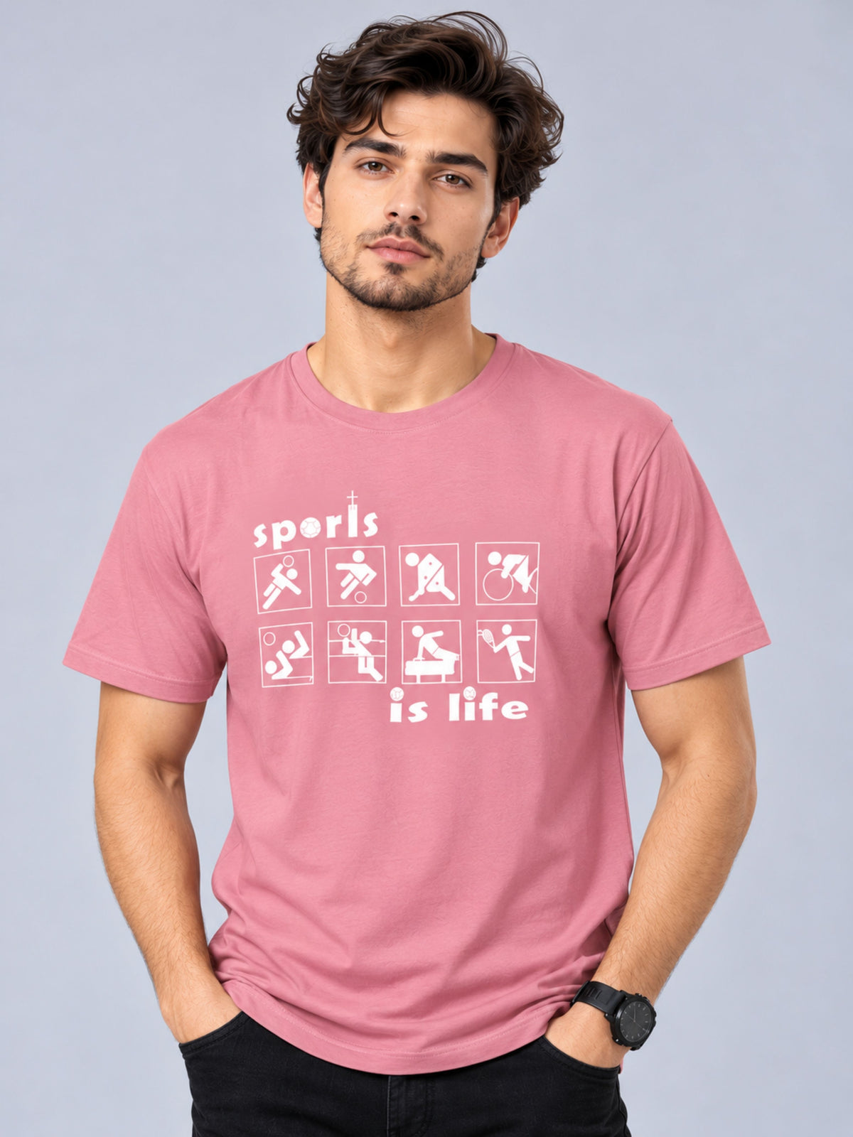 OFFBEAT Sports Is Life - Mauve t-shirt, front view