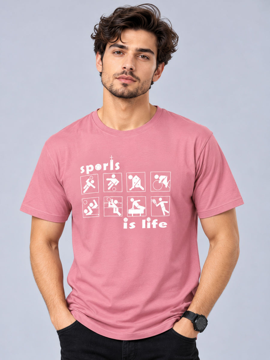 OFFBEAT Sports Is Life - Mauve t-shirt, front view