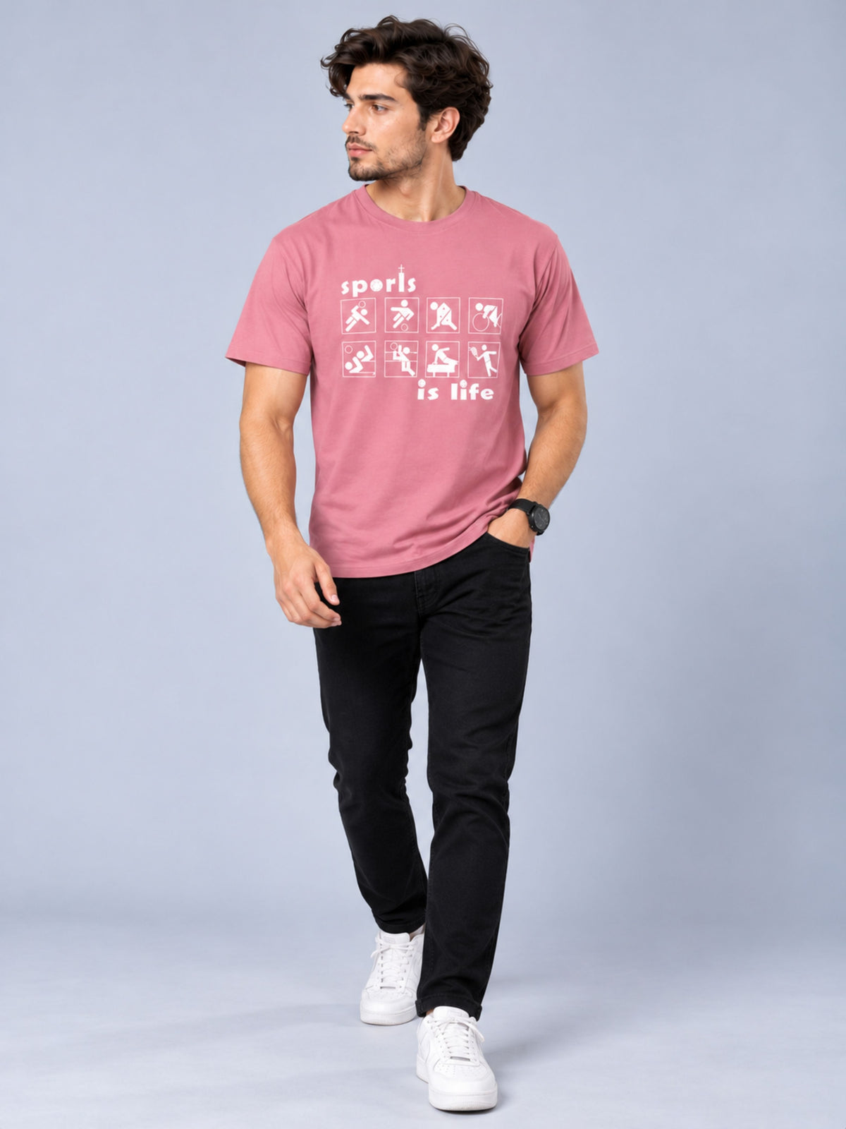 OFFBEAT Sports Is Life - Mauve t-shirt, lifestyle view