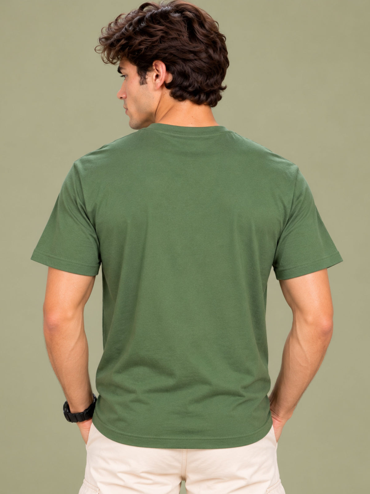 OFFBEAT Attitude - Olive Green t-shirt, back view