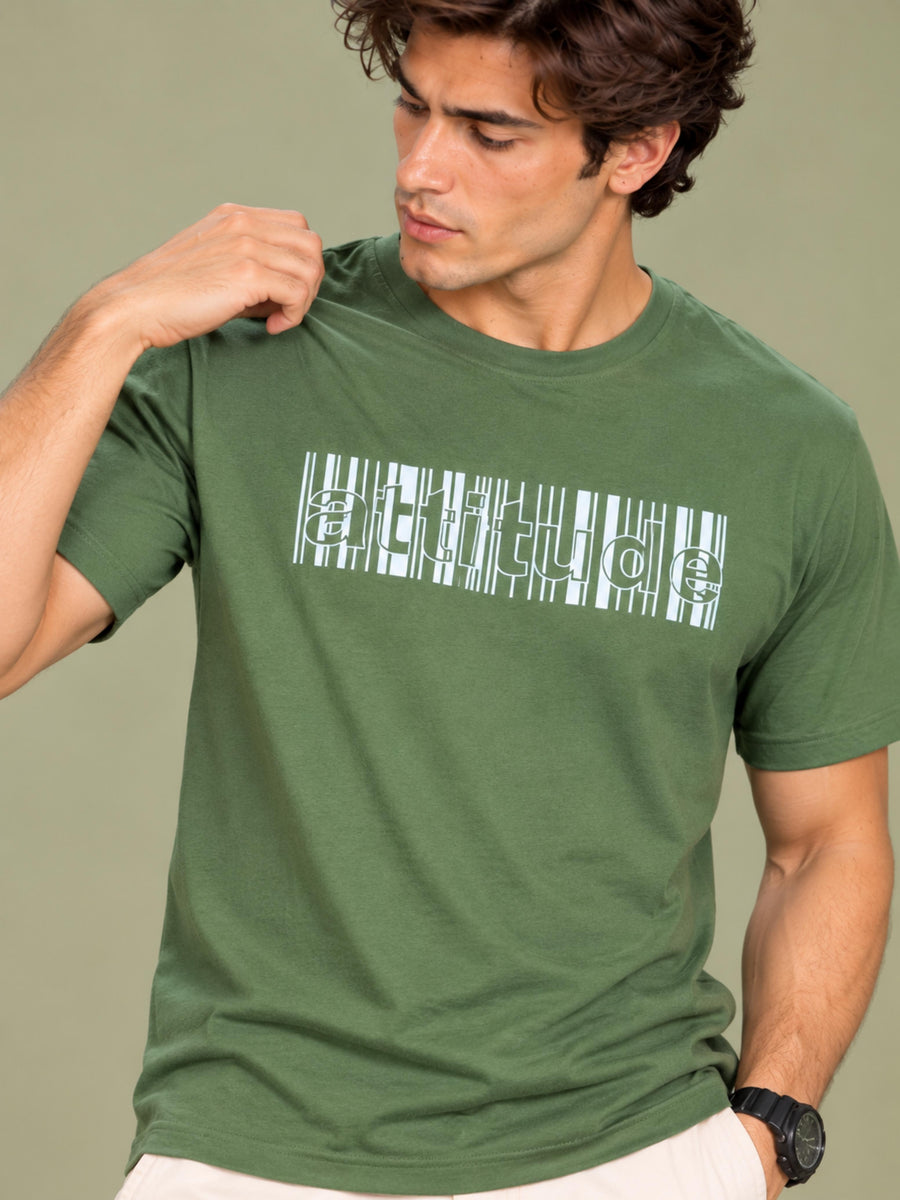 OFFBEAT Attitude - Olive Green t-shirt, focused view