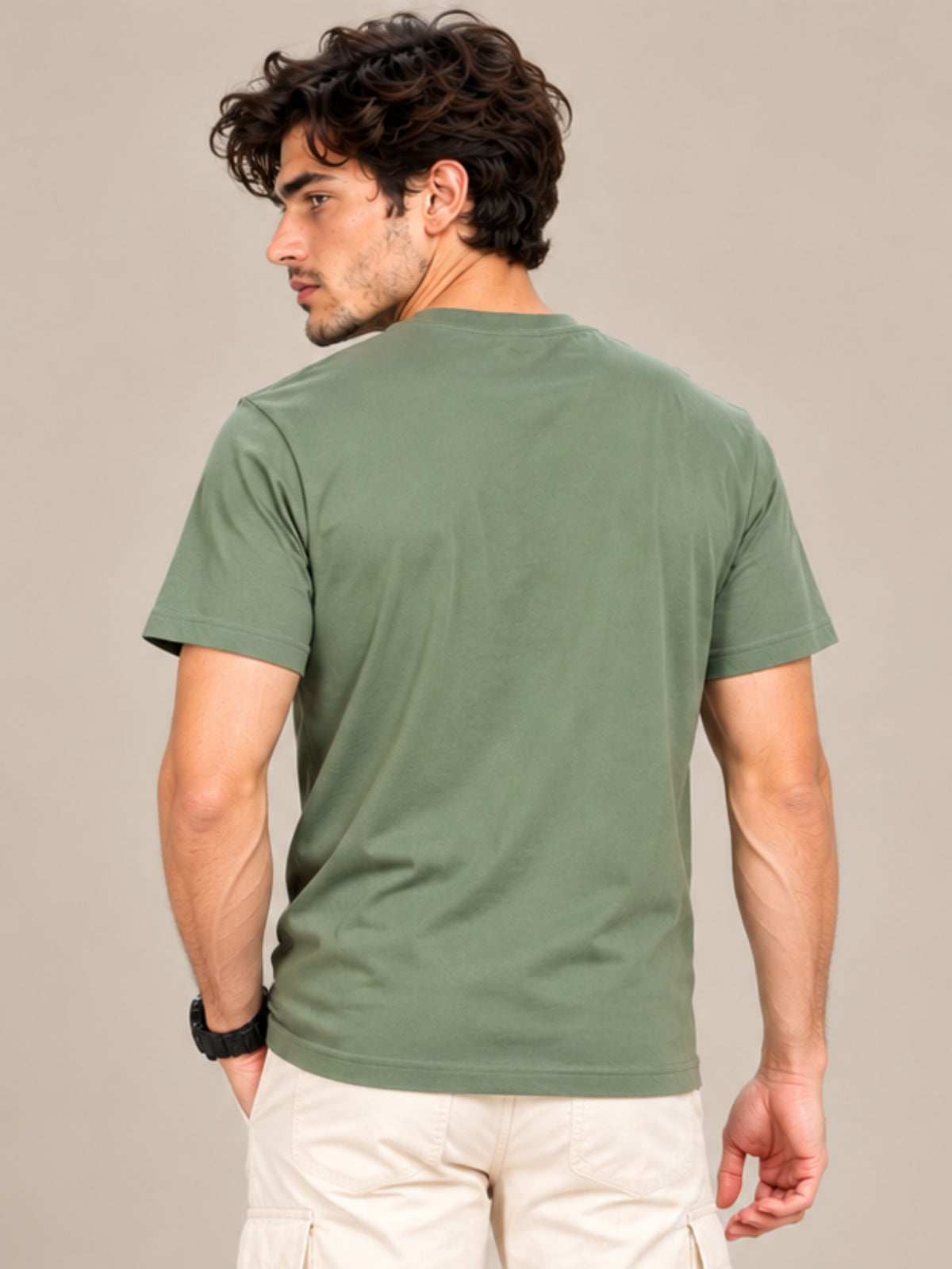 OFFBEAT Living Life Is An Adventure. - Olive Green t-shirt, back view