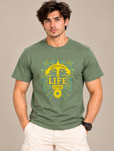 OFFBEAT Living Life Is An Adventure. - Olive Green t-shirt, front view