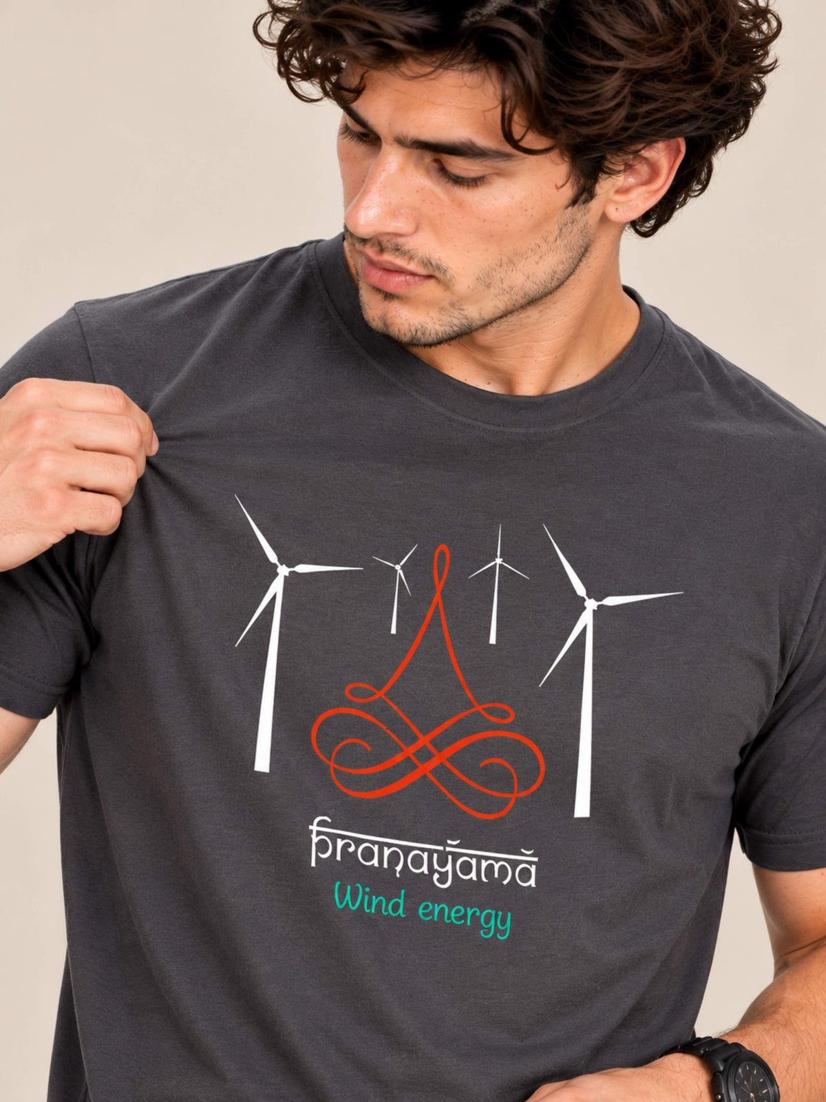 OFFBEAT Pranayama Wind Energy - C Grey t-shirt, focused view
