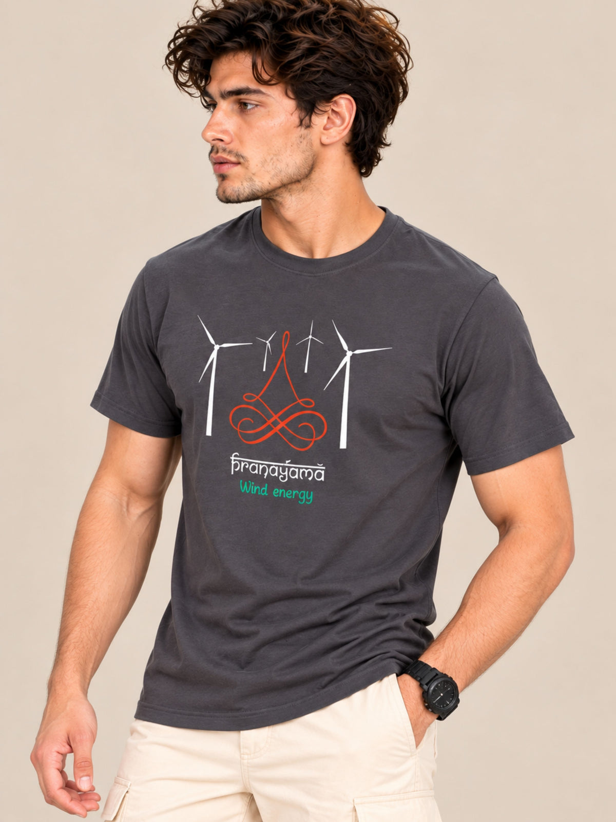 OFFBEAT Pranayama Wind Energy - C Grey t-shirt, right view