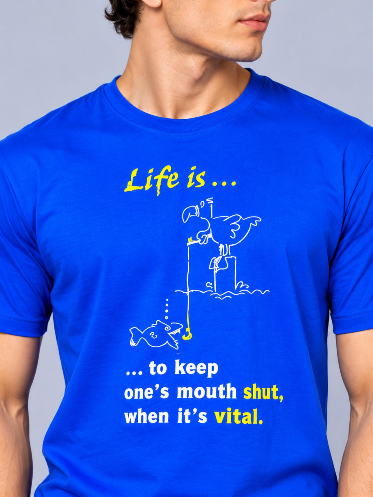 OFFBEAT Life Is… To Keep One's Mouth Shut, When It's Vital - Royal Blue t-shirt, focused view