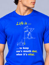 OFFBEAT Life Is… To Keep One's Mouth Shut, When It's Vital - Royal Blue t-shirt, focused view