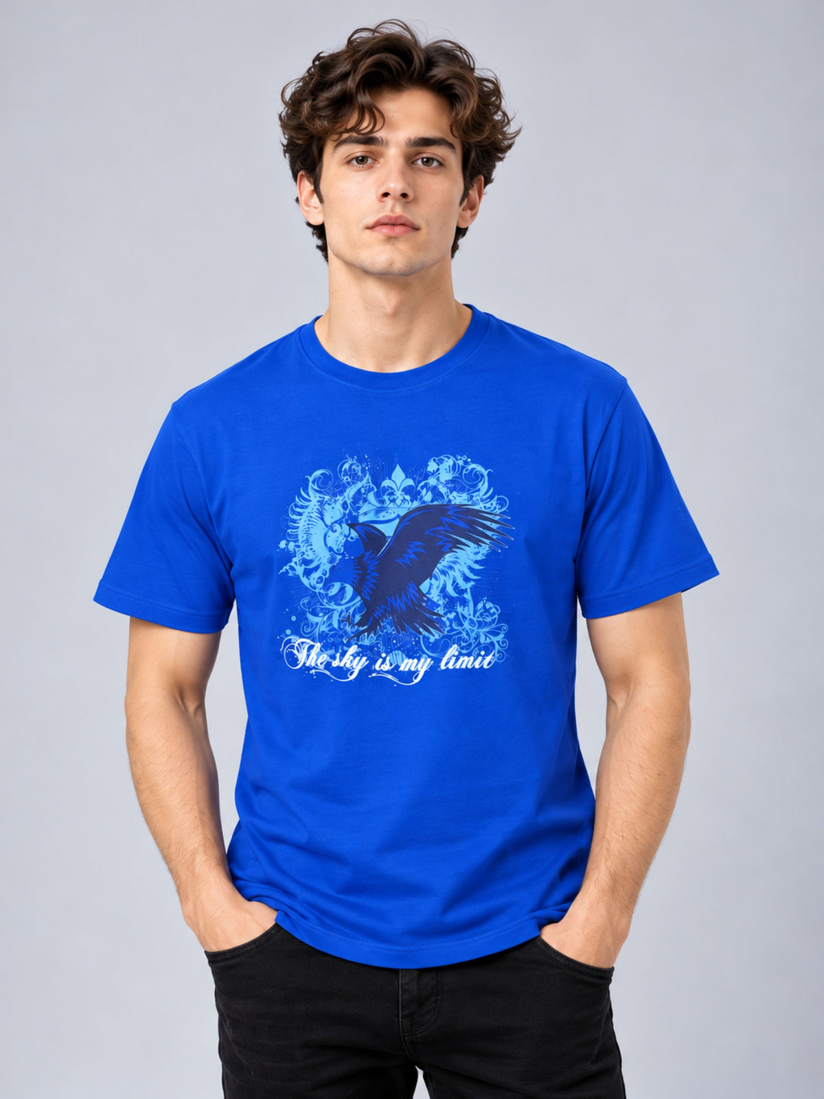 OFFBEAT The Sky Is My Limit - Royal Blue t-shirt, front view