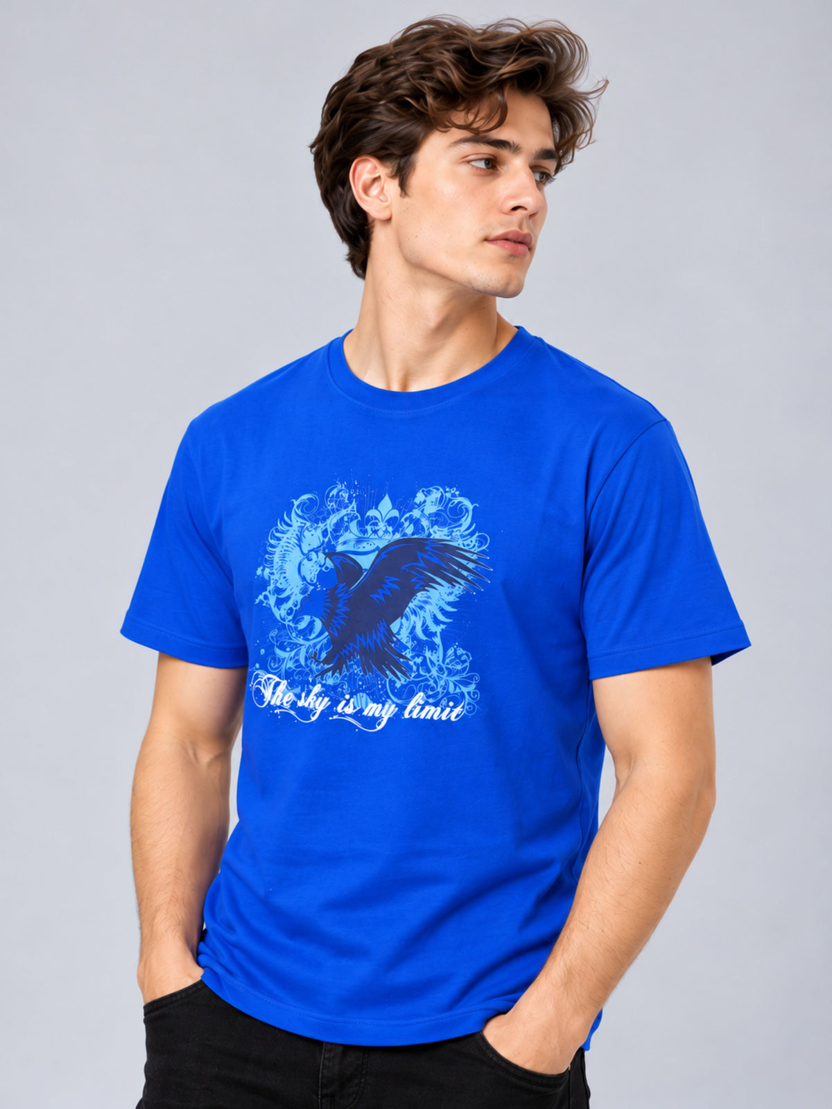 OFFBEAT The Sky Is My Limit - Royal Blue t-shirt, left view