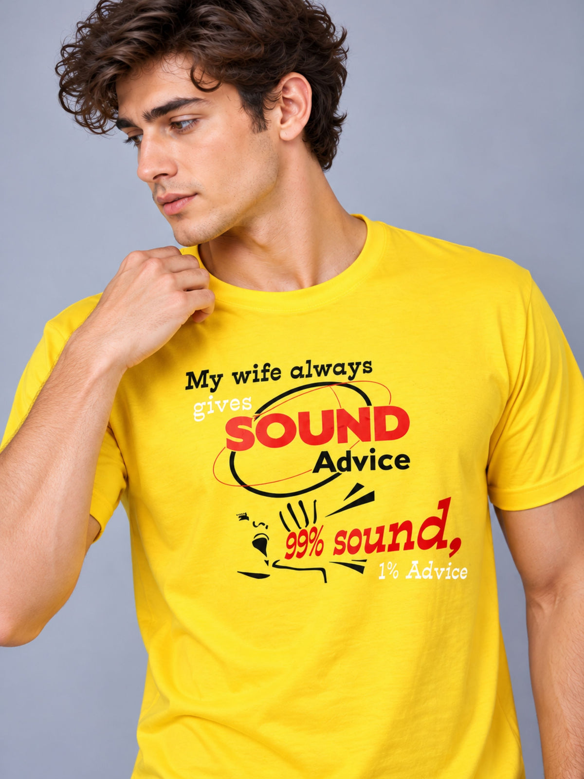 OFFBEAT My Wife Always Gives Sound Advice 99% Sound,1% Advice - Golden Yellow t-shirt, focused view