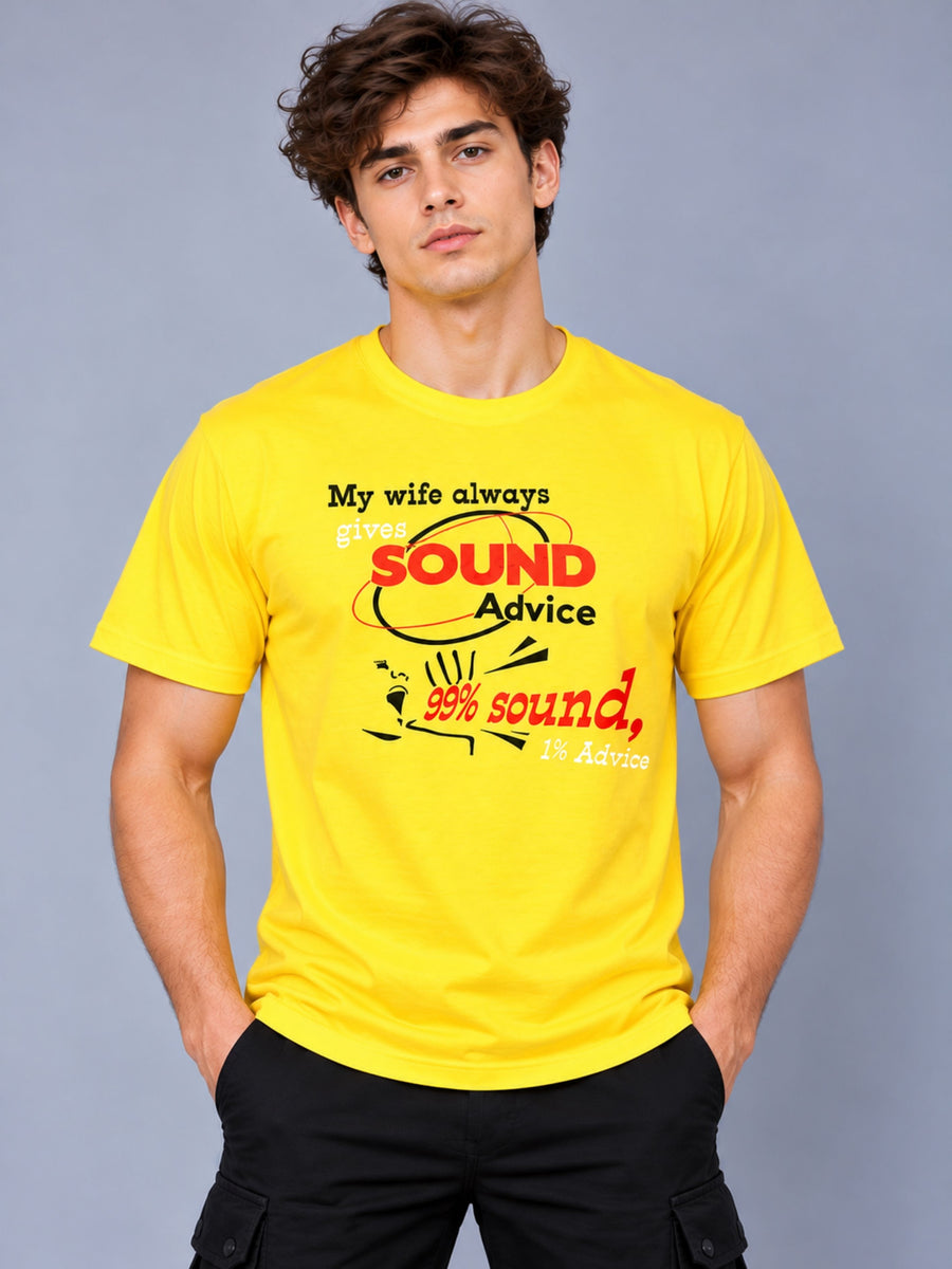 OFFBEAT My Wife Always Gives Sound Advice 99% Sound,1% Advice - Golden Yellow t-shirt, front view