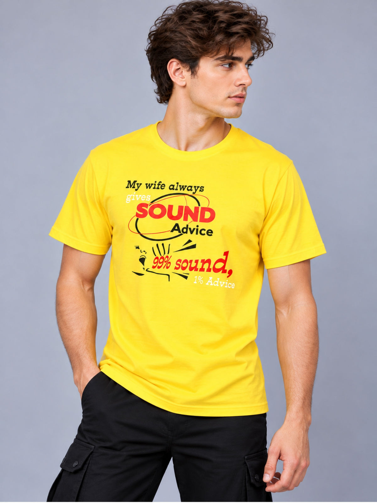 OFFBEAT My Wife Always Gives Sound Advice 99% Sound,1% Advice - Golden Yellow t-shirt, left view