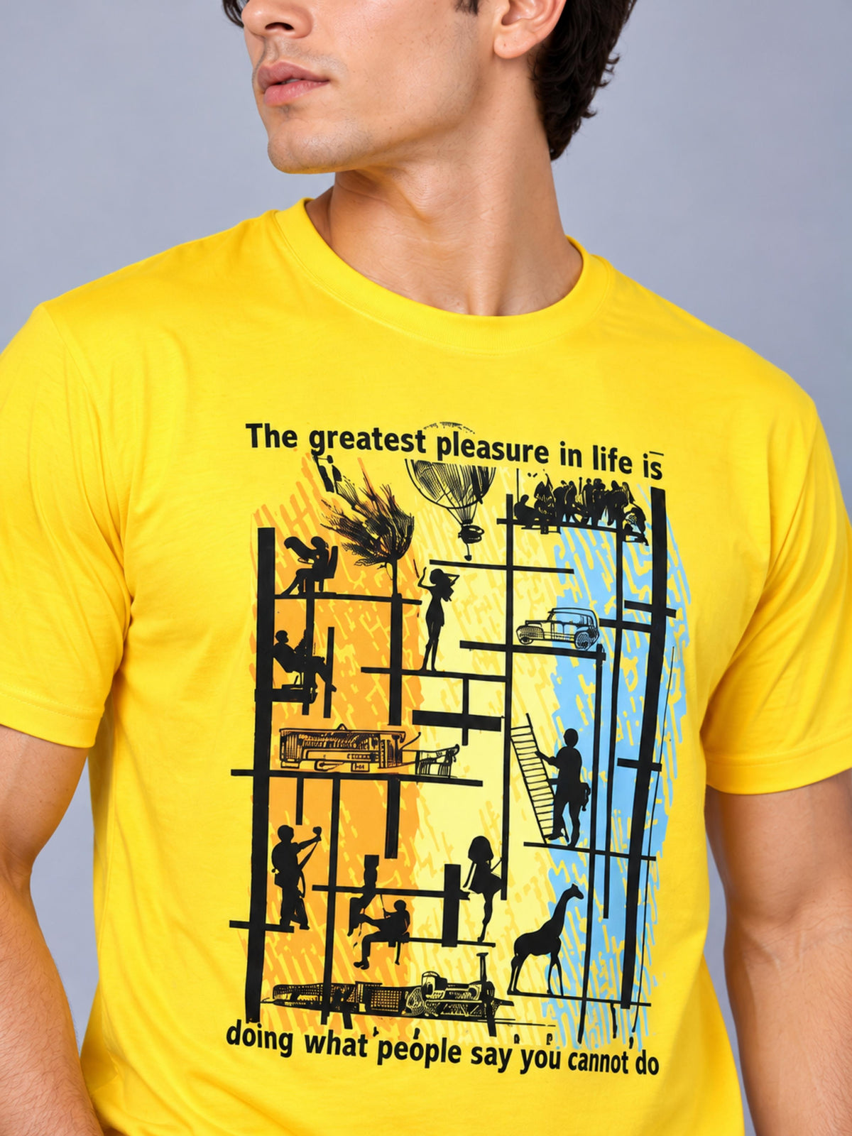 OFFBEAT The Greatest Pleasure In Life Is,Doing What People Say You Cannot Do. - Golden Yellow t-shirt, focused view