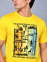 OFFBEAT The Greatest Pleasure In Life Is,Doing What People Say You Cannot Do. - Golden Yellow t-shirt, focused view