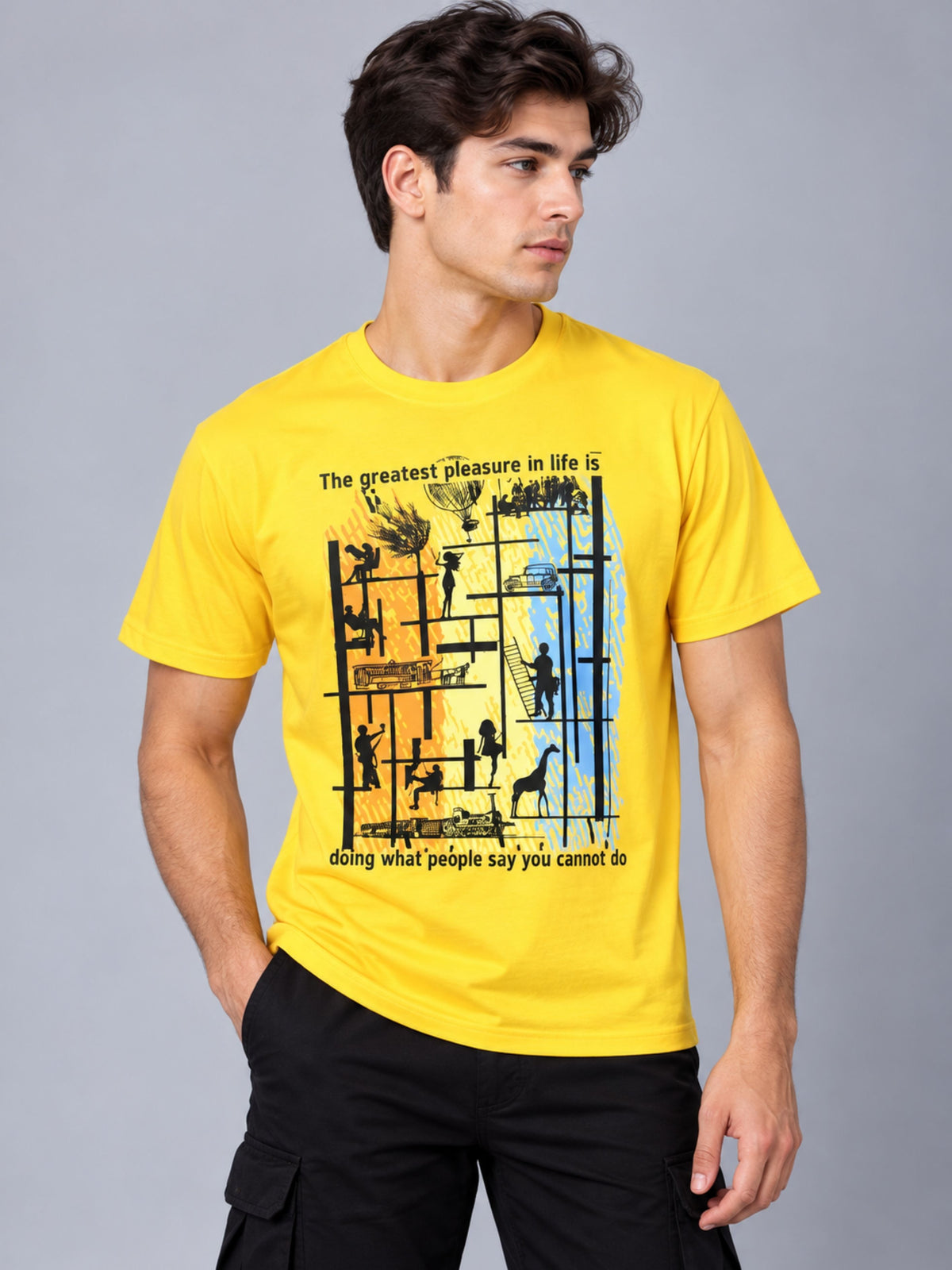 OFFBEAT The Greatest Pleasure In Life Is,Doing What People Say You Cannot Do. - Golden Yellow t-shirt, left view