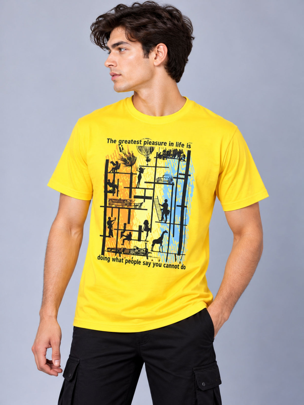 OFFBEAT The Greatest Pleasure In Life Is,Doing What People Say You Cannot Do. - Golden Yellow t-shirt, right view