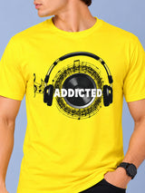 OFFBEAT Addicted. - Golden Yellow t-shirt, focused view