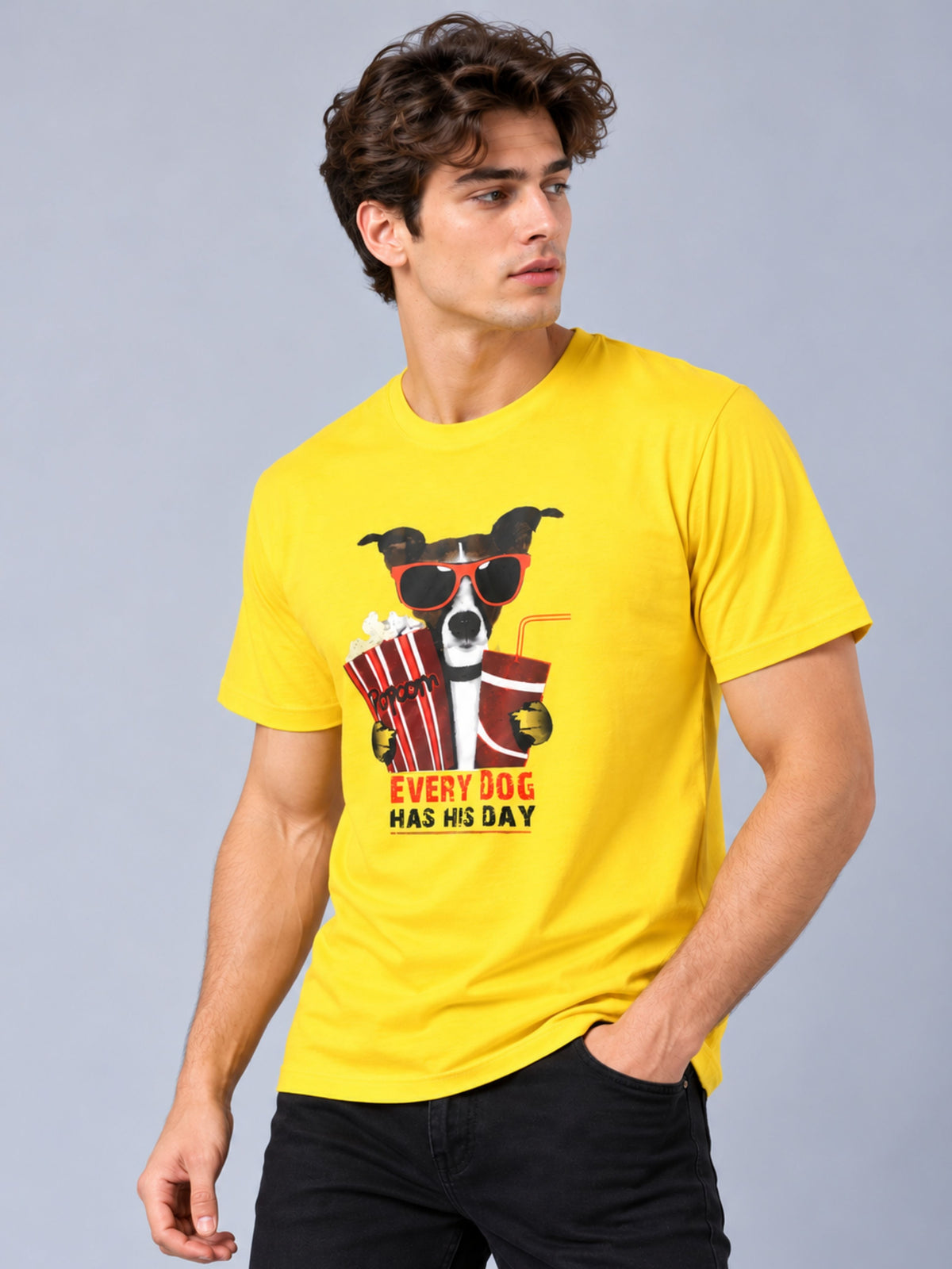 OFFBEAT Every Dog Has His Day - Golden Yellow t-shirt, left view