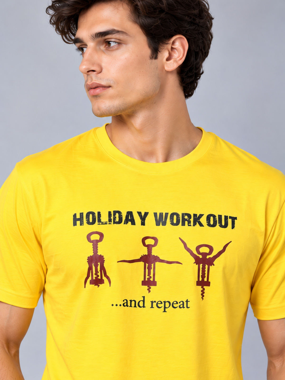 OFFBEAT Holiday Workout… And Repeat - Golden Yellow t-shirt, focused view