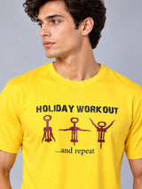 OFFBEAT Holiday Workout… And Repeat - Golden Yellow t-shirt, focused view