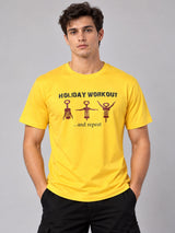 OFFBEAT Holiday Workout… And Repeat - Golden Yellow t-shirt, front view