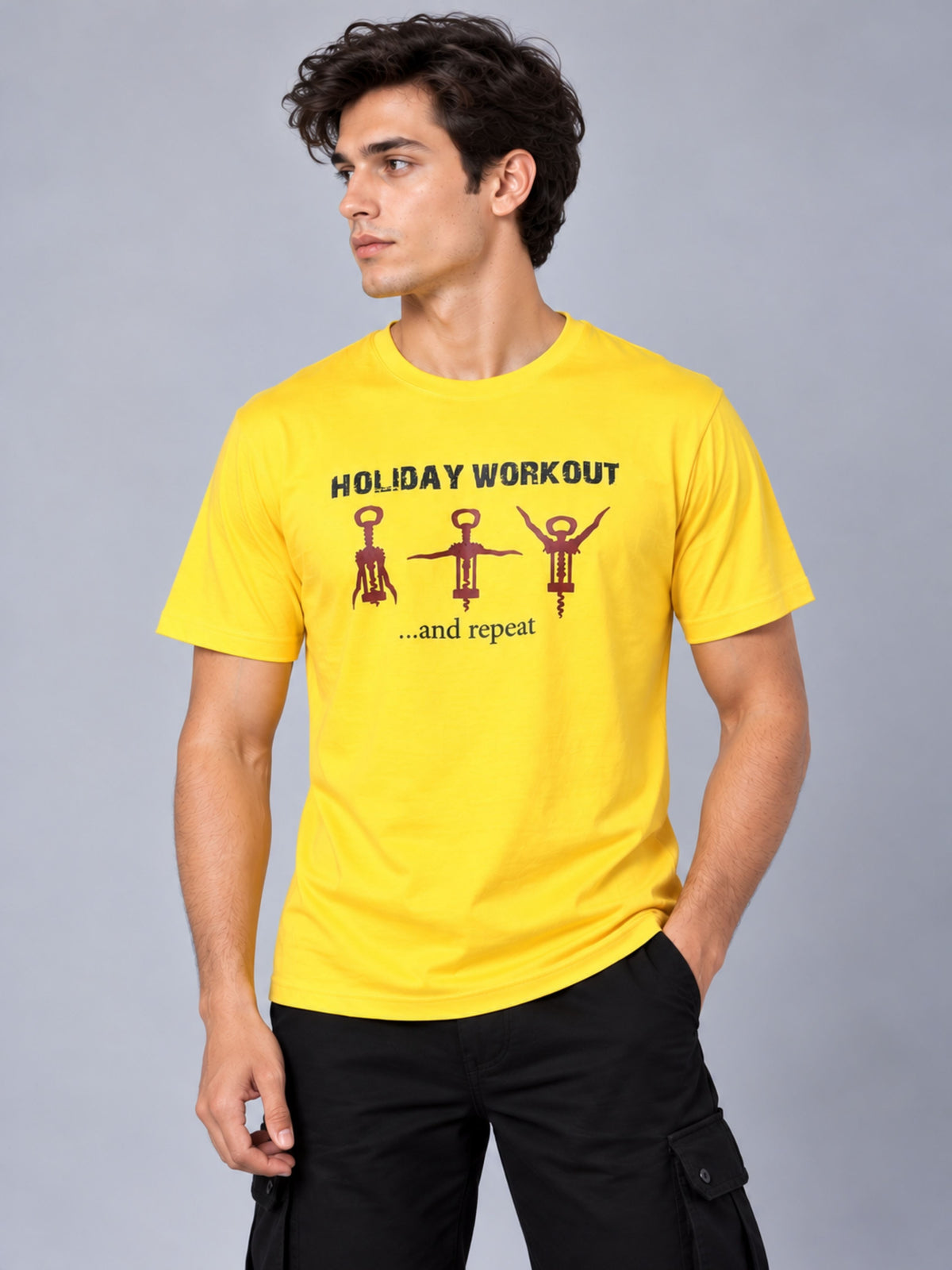 OFFBEAT Holiday Workout… And Repeat - Golden Yellow t-shirt, right view