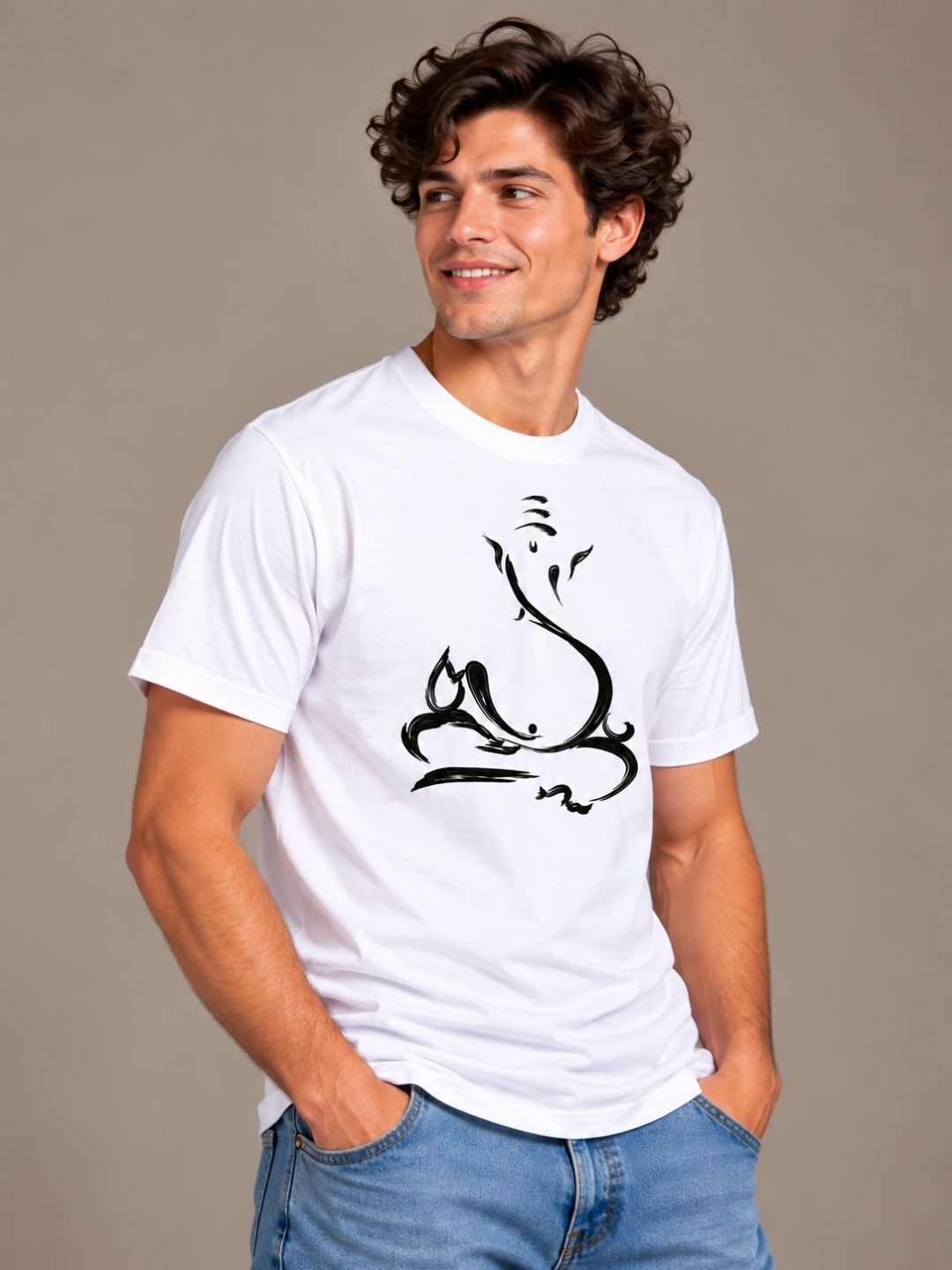 Sitting Ganesha white t-shirt by Offbeat, right side
