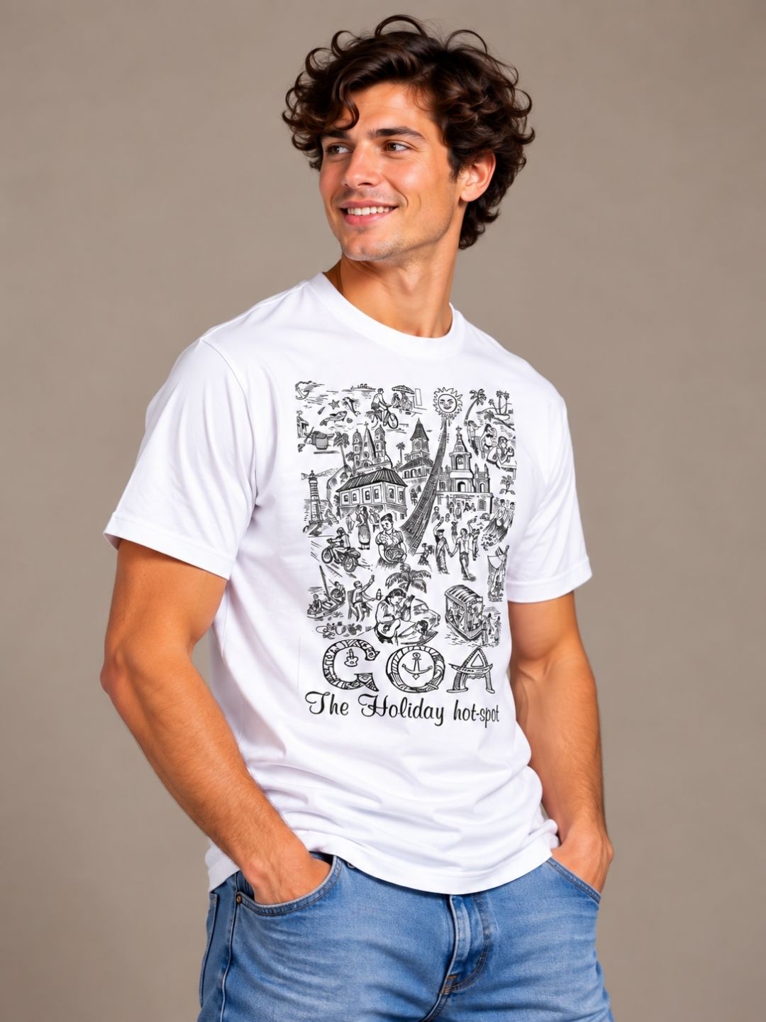 Goa The Holiday Hot Spot white t-shirt by Offbeat, right side