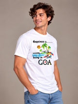 Happiness Is Being In Goa white t-shirt by Offbeat, right side