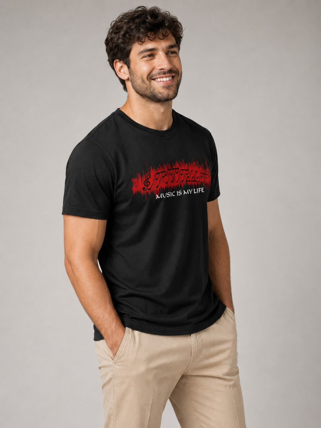 Music Is My Life Men's Black Graphic T-Shirt