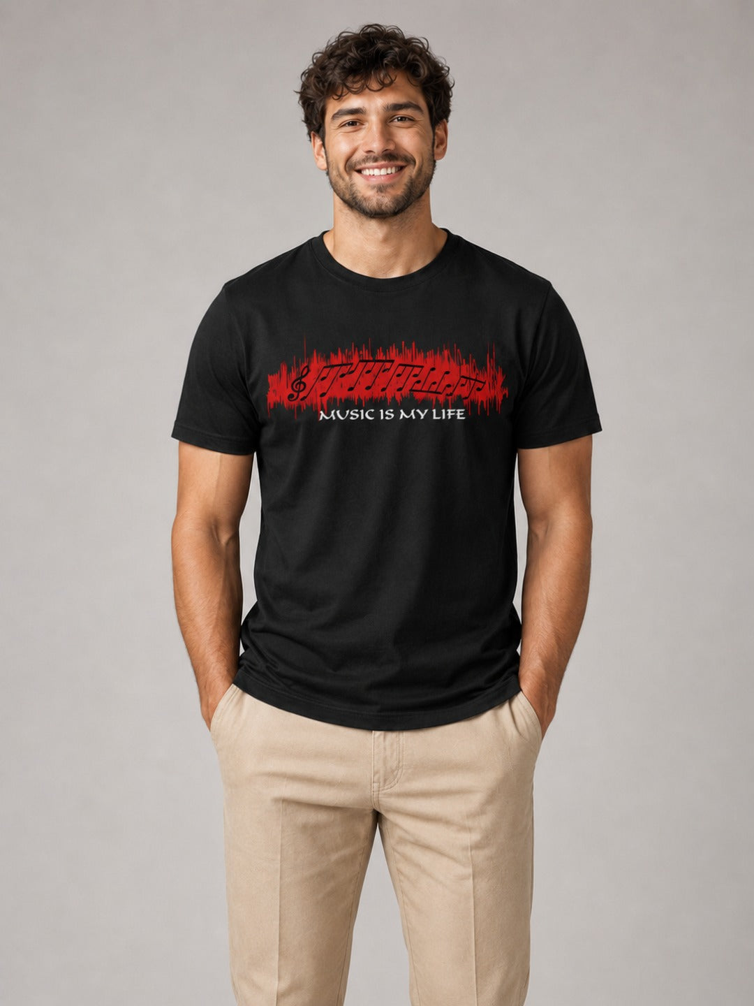 Music Is My Life Men's Black Graphic T-Shirt