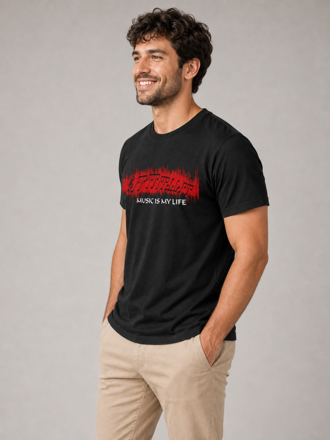 Music Is My Life Men's Black Graphic T-Shirt